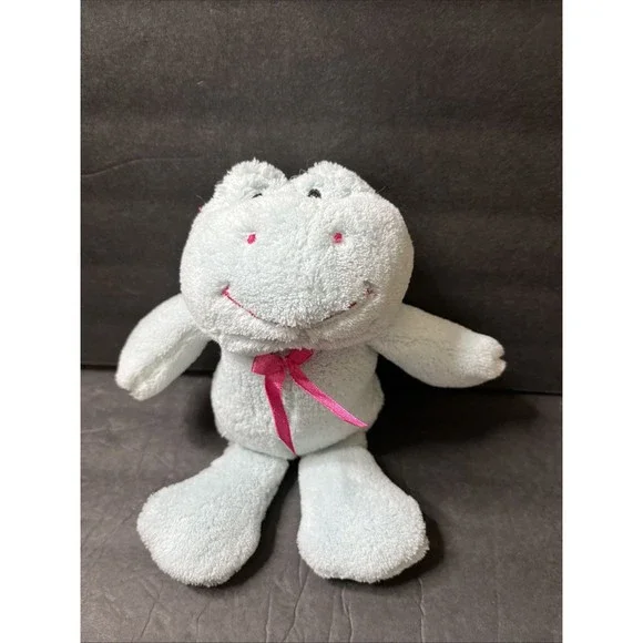 Sugar Loaf Light Blue Frog Plush With Pink Bow Stuffed Animal Lovey Toy - Picture 1 of 10